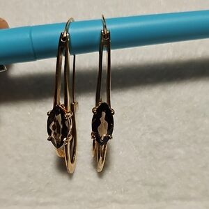 925 Vintage Signed Seta Vermeil Facet Smoky Gold and Brown Hoop Earrings